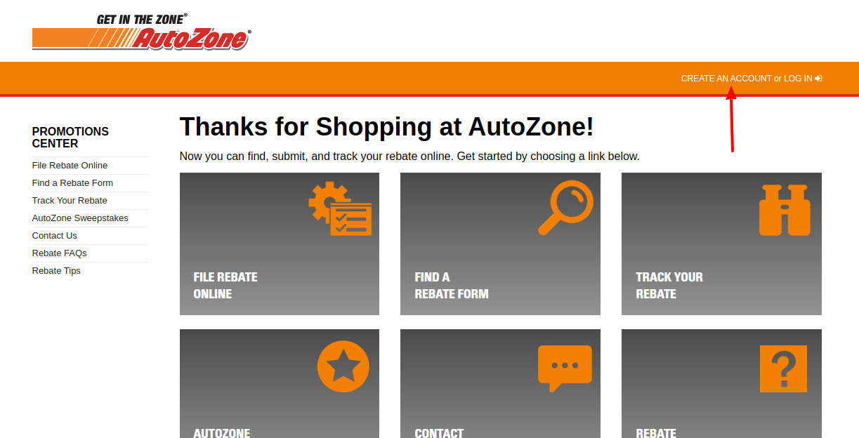 AutoZone Promotions Center Create Account